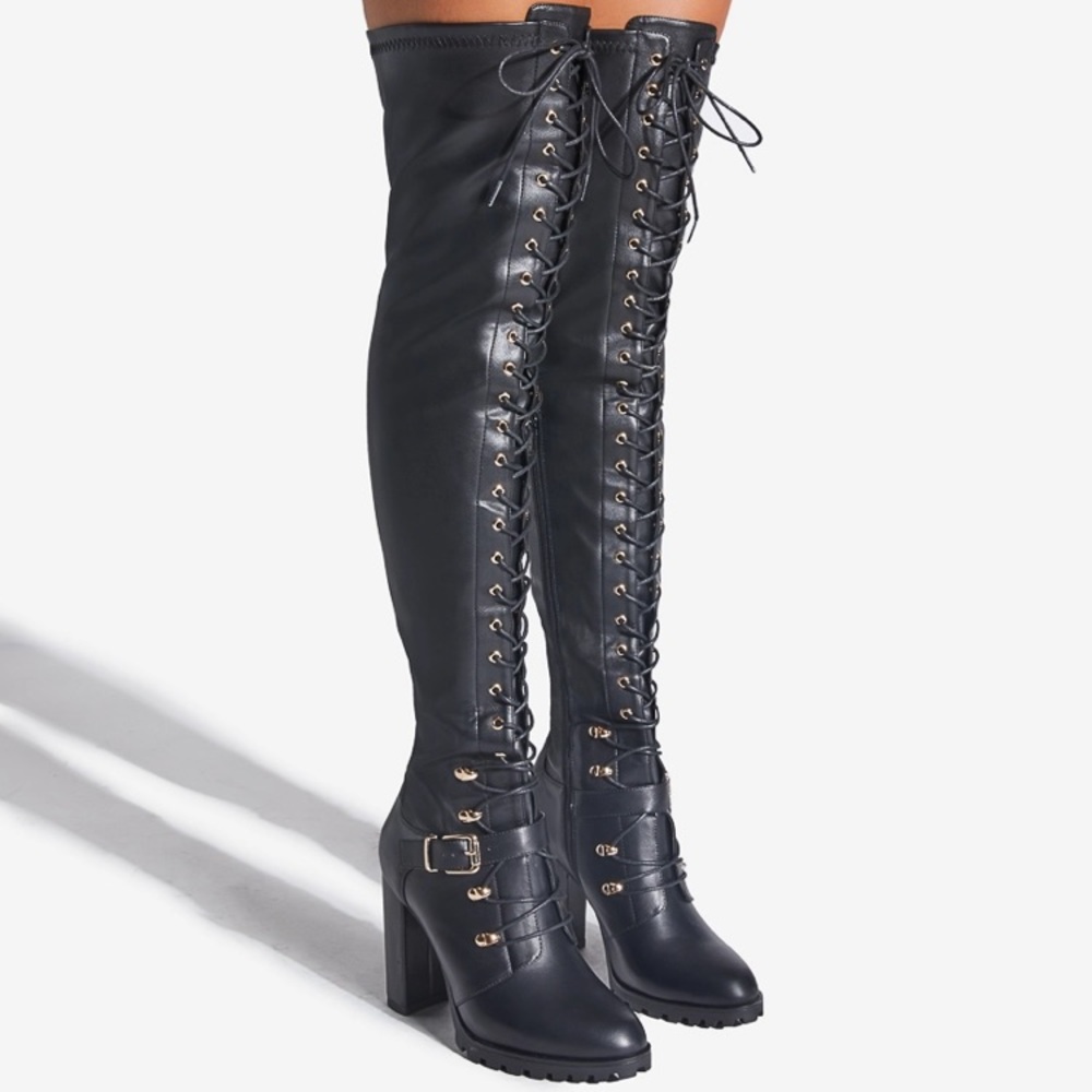 ShoeDazzle High Road High Block Heel Combat Boot